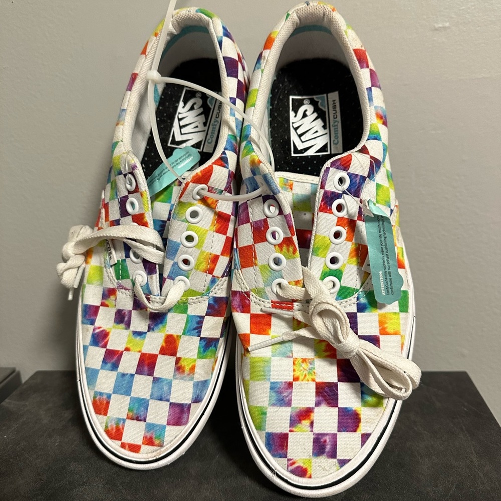 Comfycush era tie dyed Checkered Vans